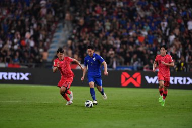 Bangkok, Thailand - March 26, 2024: Suphachok Sarachat #7 Player of Thailand during World Cup qualified between Thailand against South Korea at Rajamangala stadium, Thailand.  clipart