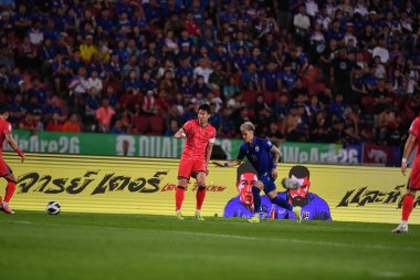 Bangkok, Tayland - 26 Mart 2024 - Tayland 'daki Rajamangkala Stadyumu' nda Tayland ile Güney Kore arasında oynanan Dünya Kupası sırasında Son Heung Min # 7 Güney Kore Oyuncusu.