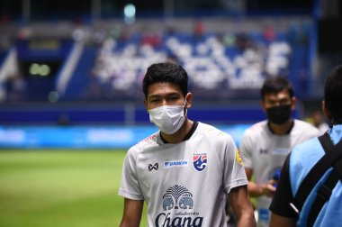 PATUMTHANI, THAILAND -31 Mayıs 2022: Weerathep pomphun # 18 Tayland ile Bahreyn arasındaki dostluk maçı sırasında bg Stadyumu, Tayland
