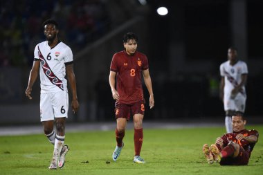 Chiangmai - Tayland, 25 Eylül 2022: Thitiphan Puangjan # 8 Tayland Kupası 'nda Tayland ile Malezya arasında 700 yıllık stadyum, Tayland