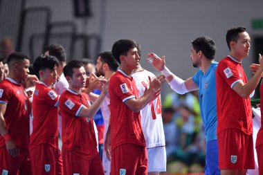 Bangkok, Tayland - 28 Nisan 2024: Tayland Oyuncuları Tayland 'ın Bangkok Arena kentinde İran ile 2024 Asya Kupası' nda