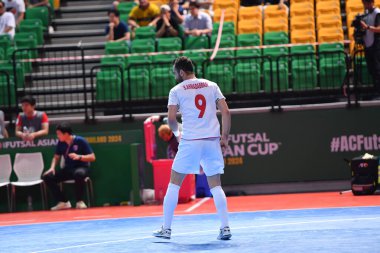 Bangkok, Tayland - 28 Nisan 2024: Saeid Ahmad Abbasi # 9 İran Oyuncusu İran ile Tayland arasında Bangkok Arena 'da oynanan 2024 Asya Kupası sırasında