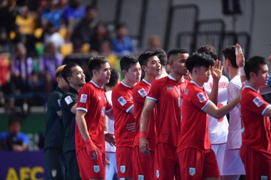 Bangkok, Tayland - 28 Nisan 2024: Tayland Oyuncuları Tayland 'ın Bangkok Arena kentinde İran ile 2024 Asya Kupası' nda
