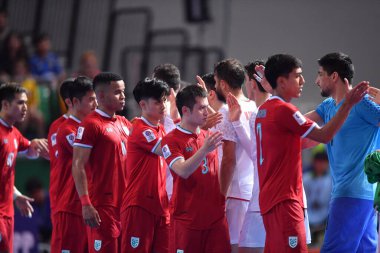 Bangkok, Tayland - 28 Nisan 2024: Tayland Oyuncuları Tayland 'ın Bangkok Arena kentinde İran ile 2024 Asya Kupası' nda