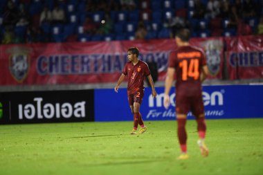 Chiangmai - Tayland, 25 Eylül 2022: Chatmongkol Rueangthanarot # 2 Tayland Kupası sırasında Tayland ile Malezya arasında 700 yıllık stadyum, Tayland