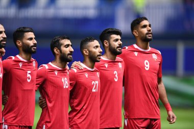 Pathumthani - Tayland, 31 Mayıs 2022: Tayland ile Tayland arasında Bg Stadyumu 'nda oynanan dostluk karşılaşmasında 27 numaralı Barrain oyuncusu