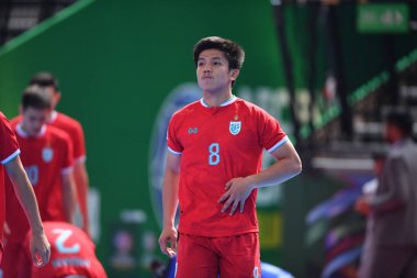 Bangkok, Tayland - 28 Nisan 2024: Worasak Srirangpirot # 8 Tayland Oyuncusu 2024 Asya Kupası sırasında Tayland 'ın Bangkok Arena kentinde oynanmıştır.