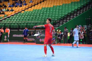 Bangkok, Tayland - 28 Nisan 2024: Panut Kittipanuwong # 7 Tayland Oyuncusu 2024 Asya Kupası sırasında Tayland 'ın Bangkok Arena kentinde