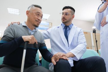 Doctor examination and giving hope with elderly patient in the nursing hospital.