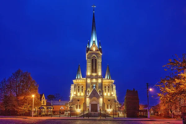 Night Lutheran Church Now Baptist Lutsk Ukraine — Stock Photo, Image