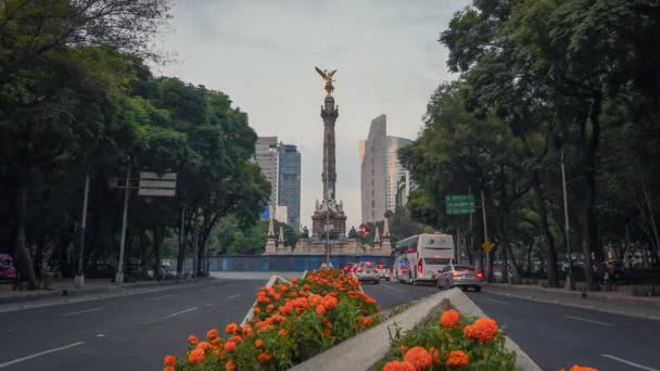 Časová Prodleva Anděla Nezávislosti Paseo Reforma Symbol Mexico City Dopoledních — Stock video