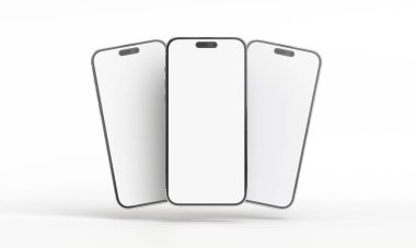 Beyaz akıllı telefonu tam ekran ve modern çerçeve daha az tasarım ile tutan 3D çizim el - beyaz arkaplanda izole