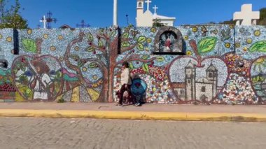 Zacatlan de las manzanas Puebla Mexico 'da turizm yerleri Xoloitzcuintle köpeğiyle gezen güzel bir kadın. 