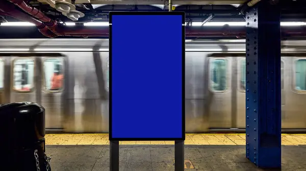 Indoor outdoor city light mall shop template. Blank billboard mock up in a subway station, underground interior. Urban light box inside advertisement metro airport vertical.