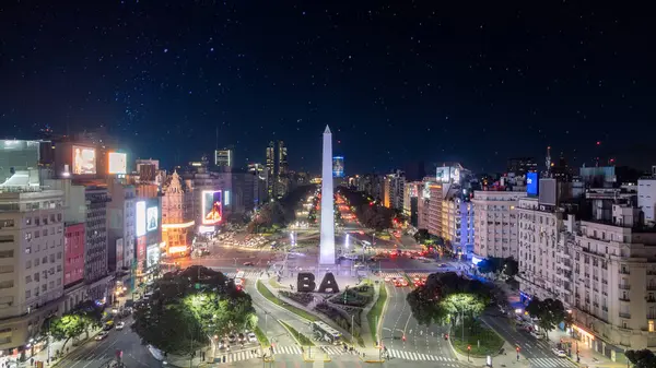 Buenos Aires City Night High Difinition Drone View Skyline Starry 免版税图库图片