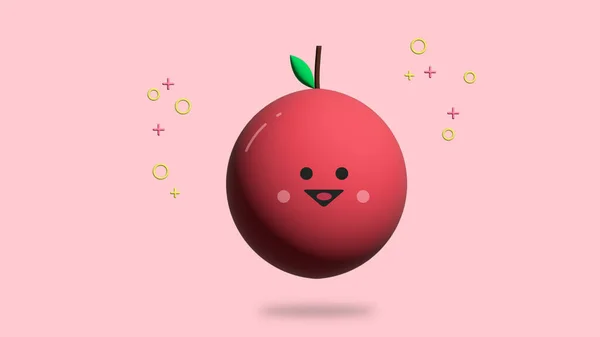 3Dビューで可愛いりんごフルーツ 健康のために非常に適しています あなたは果物を食べることによって健康を維持するためにより熱狂的に — ストック写真