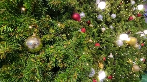 Kerstboom Ornamenten Met Fonkelende Lichten Vakantie Achtergrond — Stockvideo