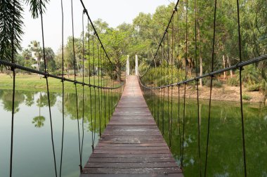 Park / dışarıdaki doğa soyut arkaplan üzerindeki köprü askıya alınsın