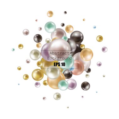 Background with color balls, blur effect. 3d round spheres. Geometric design elements circle ball pattern. Flying shapes in empty space. Design for poster, banner, placard. vector illustration.