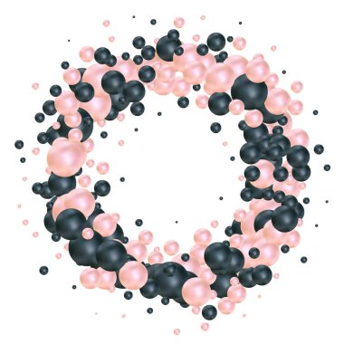 Abstract 3d background with balls of color. Vector design element. Pink and black balls.