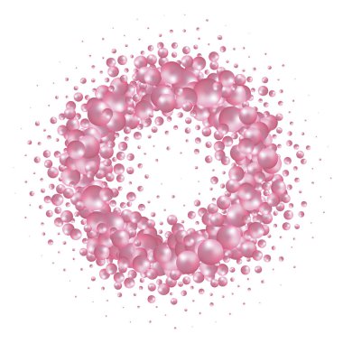 Abstract colorful background with sphere. Pink balls. Round photo frame.