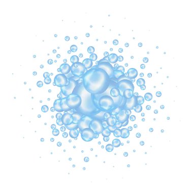 blue balloons, blue bubbles. Modern punchy pastel colors. Close up shot with shiny reflection