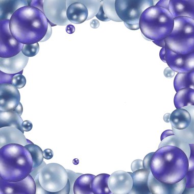 Frame made of mother-of-pearl blue pearls. Festive decor element.