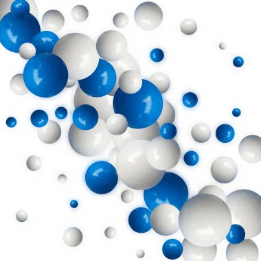 Blue and white glossy balloons. Design element. Abstract background.