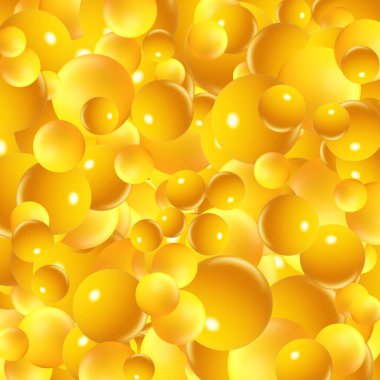 Abstract composition with 3d spheres cluster. Yellow glossy bubbles. Vector realistic illustration of balls. Trendy banner or poster design. Futuristic background
