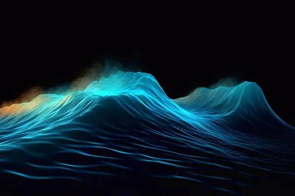 Αφηρημένα Μπλε Κύματα Μαύρο Φόντο Απόδοση Εικόνα — Φωτογραφία Αρχείου