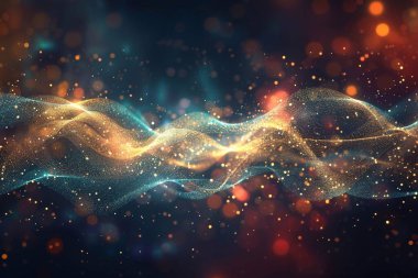 Koyu arkaplanda Bokeh ile soyut dijital parçacıklar oluşturuluyor