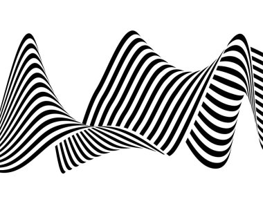 Optik sanat arka planı, geometrik dalga tasarımı, siyah beyaz, vektör dalga çizgileri soyut arkaplan.