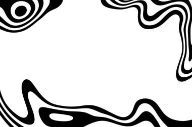 Wave lines abstract background, black thin wavy stripes with movement optical effect. Minimalistic drawing, graphic curves flow. Modern vector illustration isolated on white.