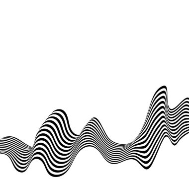 Siyah ve beyaz kıvrımlı çizgi çizgileri hareket eden dalga soyut arkaplanı.