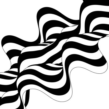 Optik sanat arka planı, geometrik dalga tasarımı, siyah beyaz, vektör dalga çizgileri soyut arkaplan.