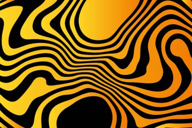 Soyut dalga arkaplanı, siyah turuncu dalgalı çizgiler ya da çizgi tasarımı. Optik sanat.