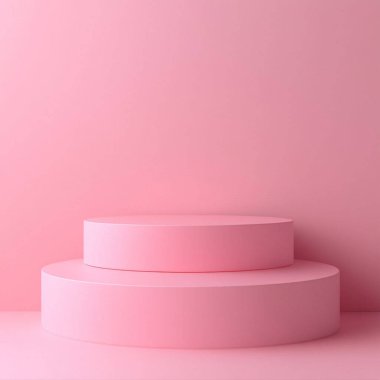 Sağlam bir minimalist arka planda iki pembe silindirik podyum.