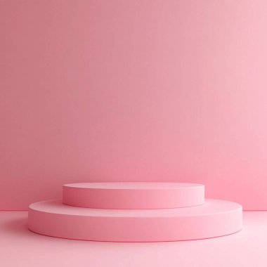 Katı minimalist pembe arka planda pembe silindirik podyum.