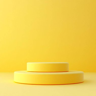 Tek renkli arka planda iki parlak sarı silindirik podyum.