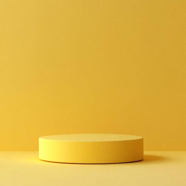 Katı minimalist bir arkaplanda sarı silindirik podyum.