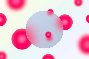 Kırmızı küreler ve ışık arkaplan üzerinde şeffaf bir daire ile canlı soyut bileşim.