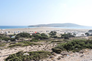Güneşli açık bir yaz gününde panorama manzarası. Rodos Adasının Panoraması.