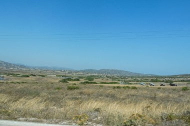 Güneşli açık bir yaz gününde panorama manzarası. Rodos Adasının Panoraması.