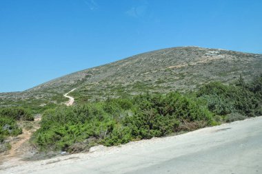 Güneşli açık bir yaz gününde panorama manzarası. Rodos Adasının Panoraması.