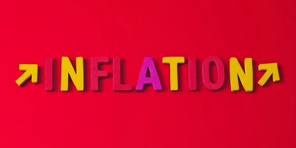 Word Inflation Built Magnetic Letters Red Background Symbol Rising Inflation — Stock Photo, Image