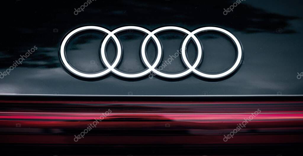Neu-Ulm, Germany - June, 23, 2025: Logo on a Audi E-tron electric car.