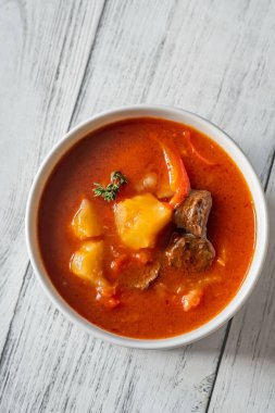 Bowl of spanish spicy potato chorizo stew