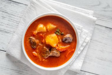 Bowl of spanish spicy potato chorizo stew