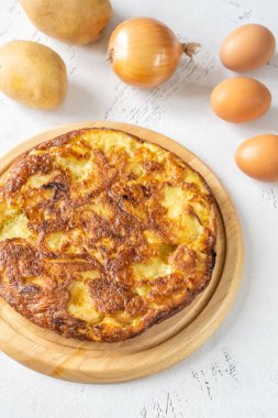 Traditional Spanish tortilla omelette made with eggs and potatoes