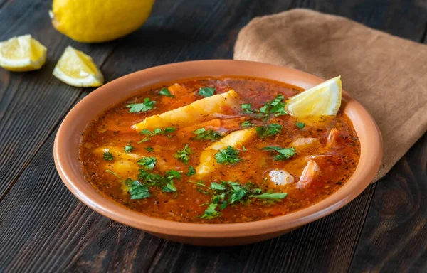 Psarosoupa Traditionelle Griechische Fisch Und Gemüsesuppe — Stockfoto